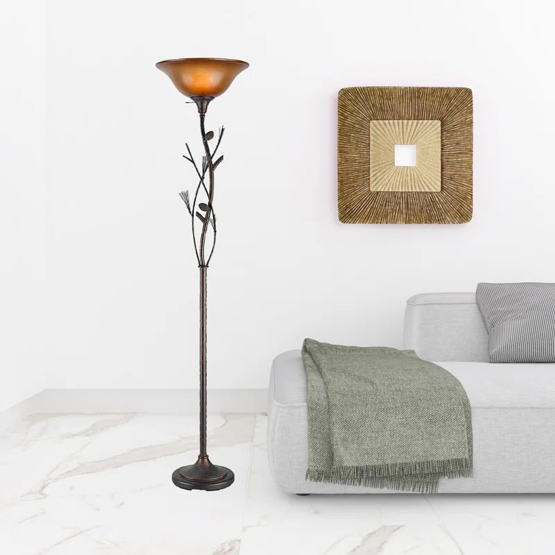 Wildon Home® 72" Rusted Torchiere Floor Lamp With Brown Frosted Glass Dome Shade