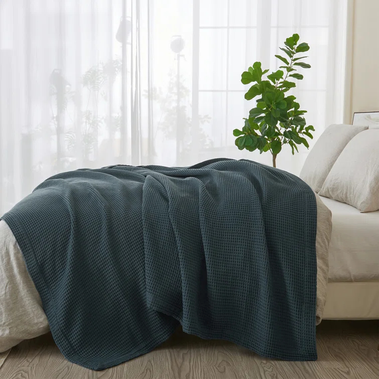 Solid Cotton Waffle Weave Blanket