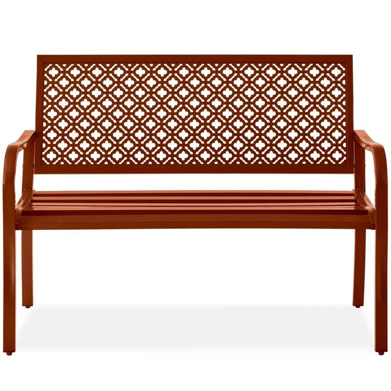 Red Barrel Studio® 2-Person Outdoor Metal Bench with Geometric Backrest, 790lb Capacity, for Garden, Patio, and Entryway