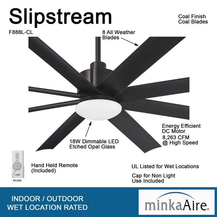 Minka Aire Slipstream 65" 8-Blade LED Smart Standard Ceiling Fan with Remote Control and Light Kit Included