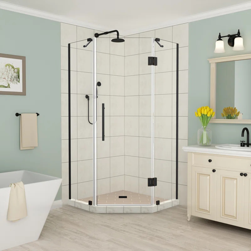 Aston SEN966EZ-ORB-34-10 Merrick 34" x 72" Neo Angle Hinged Shower Enclosure