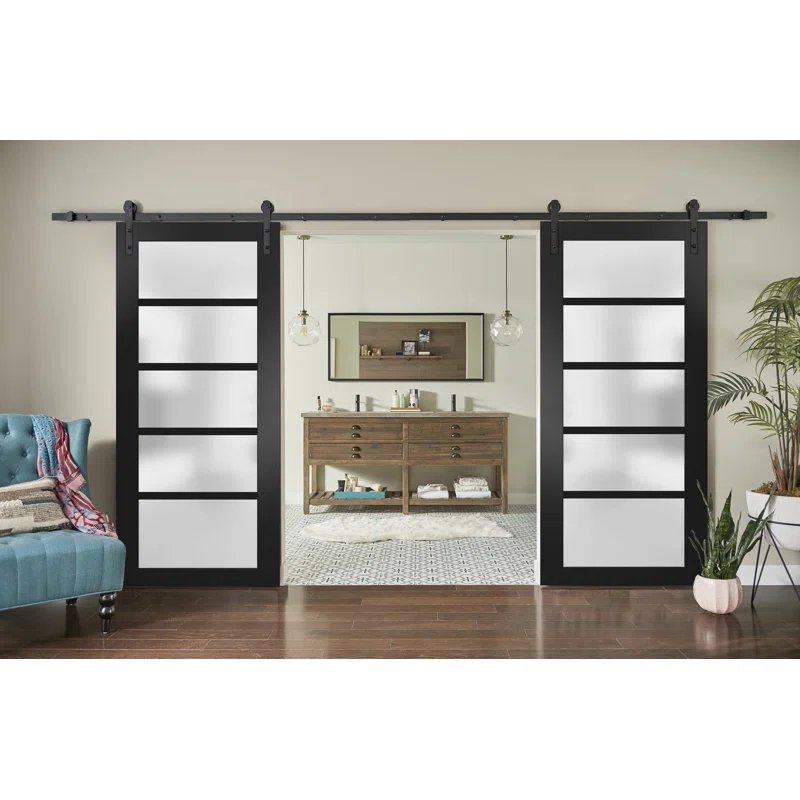 SARTODOORS Quadro Frosted Glass Barn Doors with Installation Hardware Kit