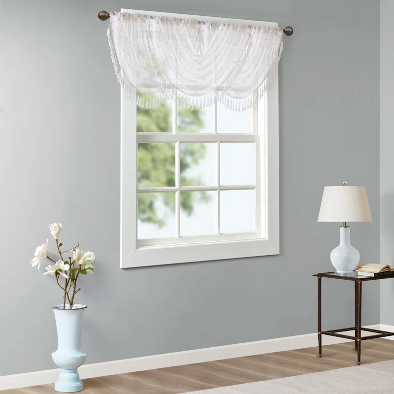 Madison Park Irina Diamond Sheer Embroidered Waterfall Valance