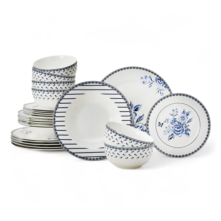 STP Goods Vintage Blue Porcelain Dinnerware Set of 24 pc for 6 pers.