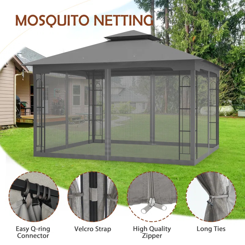 13 Ft. W x 11 Ft. D Steel Patio Gazebo with Netting