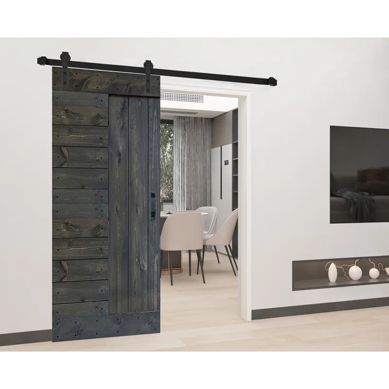 IsLife L Series Paneled Solid Wood Sliding Barn Door with Installation Hardware Kit -Assembly Needed