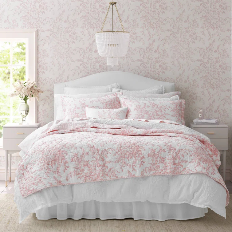Laura Ashley Bedford Pink Cotton Reversible Quilt Set