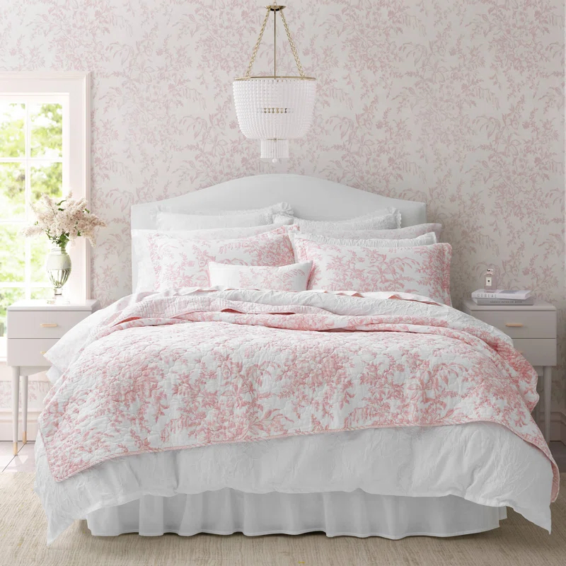 Laura Ashley Bedford Pink Cotton Reversible Quilt Set