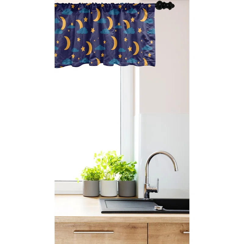 Ambesonne Ambesonne Night Valance Pack of 2 Bedtime Crescent Moon Clouds Pale Orange and Indigo