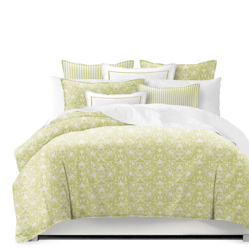 Ribbon Embroidery Sulphur Yellow Rayon Coverlet / Bedspread Set