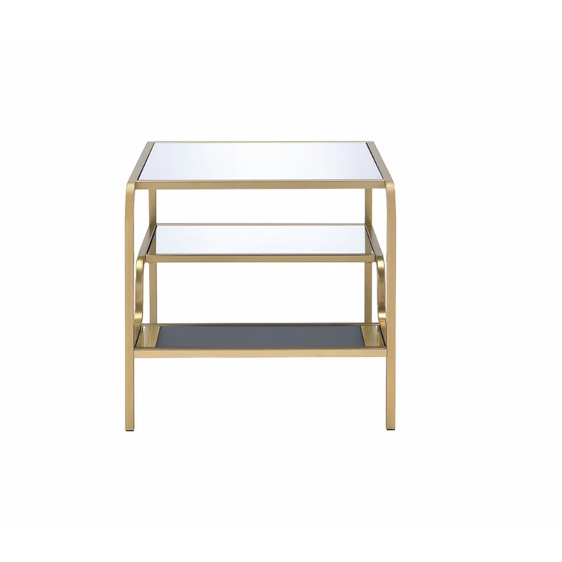 Mercer41 Astrid Mirrored End Table with Gold Finish