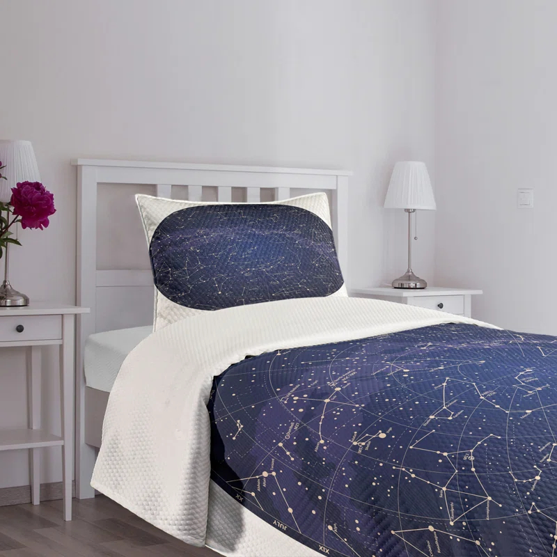Ambesonne Ambesonne Constellation Bedspread Set Sky Map Northern Blue Cream Violet Blue