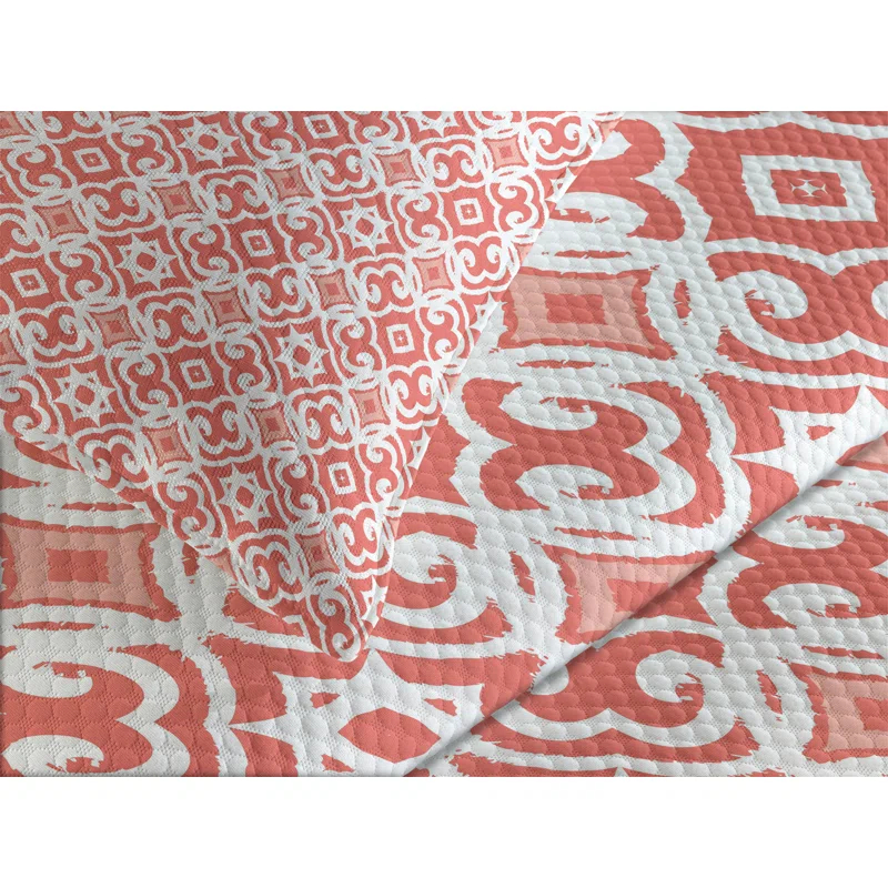 Ambesonne Ambesonne Coral Bedspread Set Vintage Art Deco Pattern Coral Pale Coral White