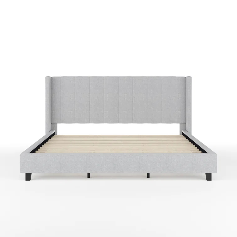 Martha Stewart Martha Stewart Kay Upholstered Platform Bed With Channel Stitched Wingback Headboard