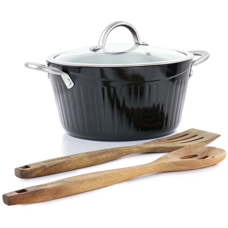 Kenmore Kenmore Logan 10 Piece Aluminum Nonstick Cookware Set In Black With Wood Utensils