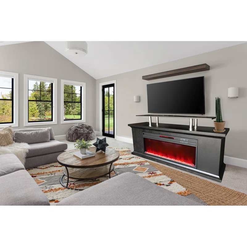 Lifesmart TV Stand for TVs up to 72" with Electric Fireplace Included