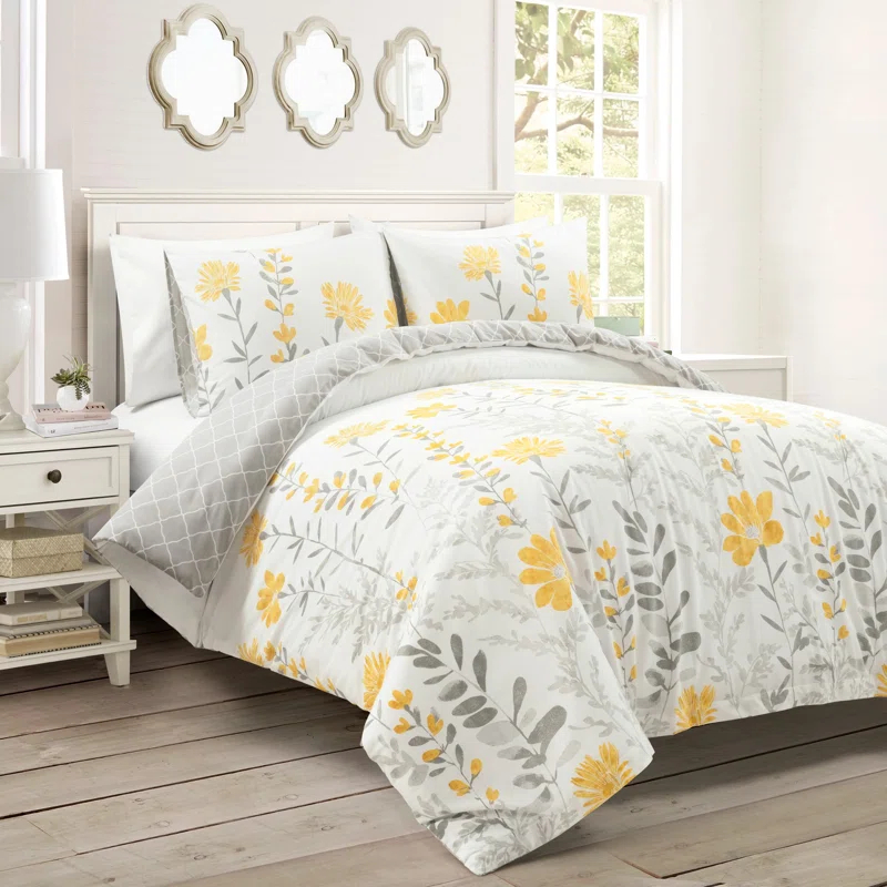 Lush Decor Yellow/Gray Cotton 3 Piece Duvet Cover Set