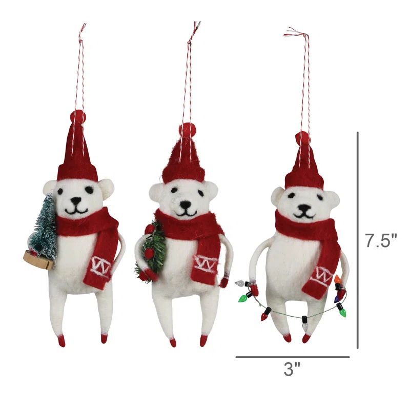 The Holiday Aisle® Fabric Animals Hanging Figurine Ornament (Set of 3)