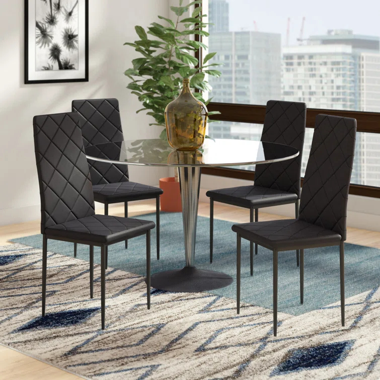 Everly Quinn Fowlkes 18.11'' H Tufted Faux Leather Upholstered Parsons Chair (Set of 4)