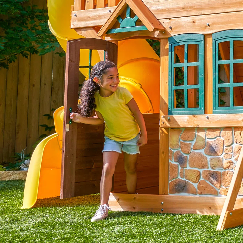 KidKraft KidKraft Boulder Station Wooden Swing Set / Playset with Tube Slide