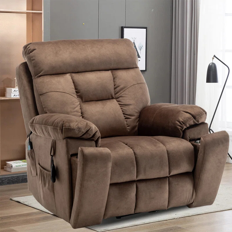Latitude Run® Large Electric Massage Recliner With Heat, Velvet Lift Recliner Chair For Elderly Oversize with Hidden Cup Holder
