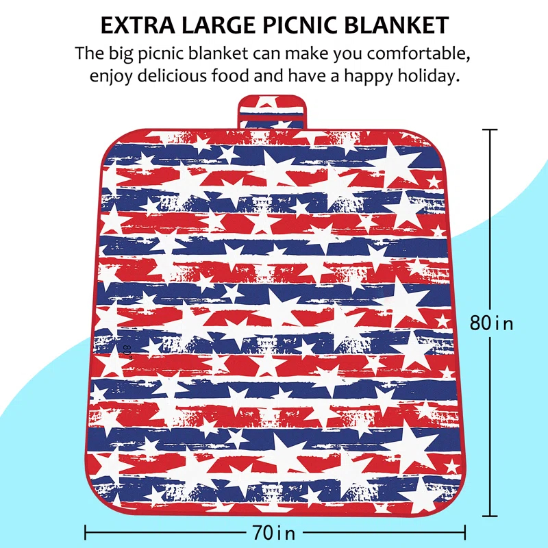 Tirrinia Picnic Blanket Extra Large Waterproof Lightweight Portable Outdoor Mat for Family Camping, Travel, Park, Beach, Hiking, Stadium, Concerts ( Striped Print, 70''X80'') - Machine Washable