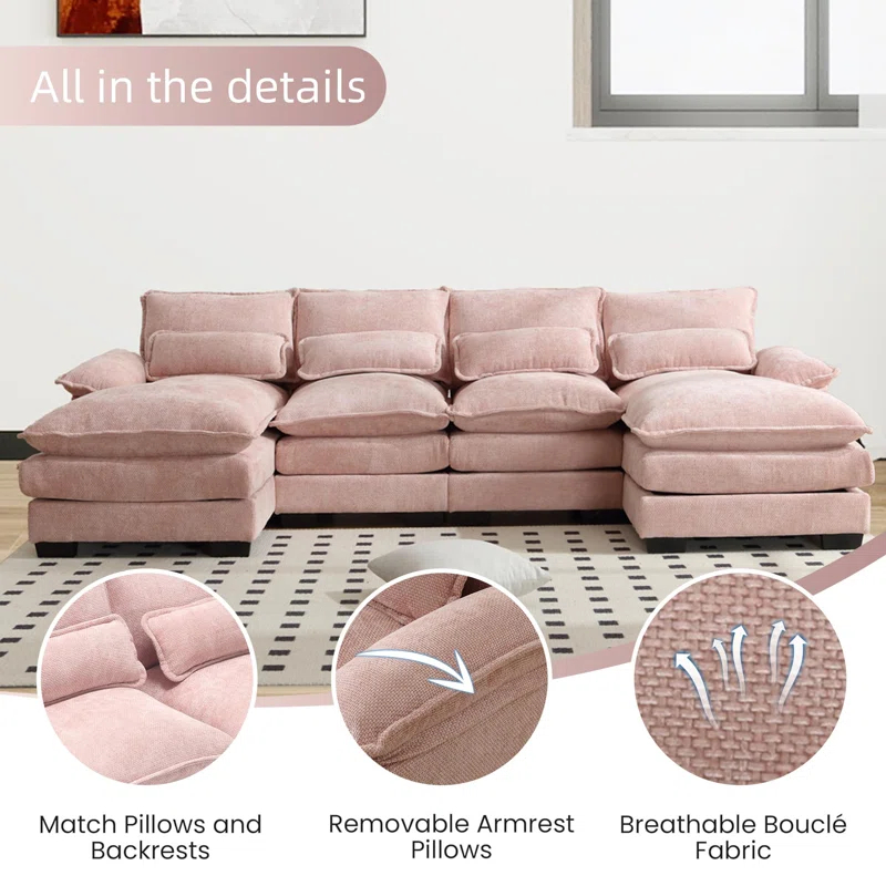 Latitude Run® Millan U Shape Sectional Sofa Cloud Couch, 110" Modern Chenille Comfy Modular Sofa