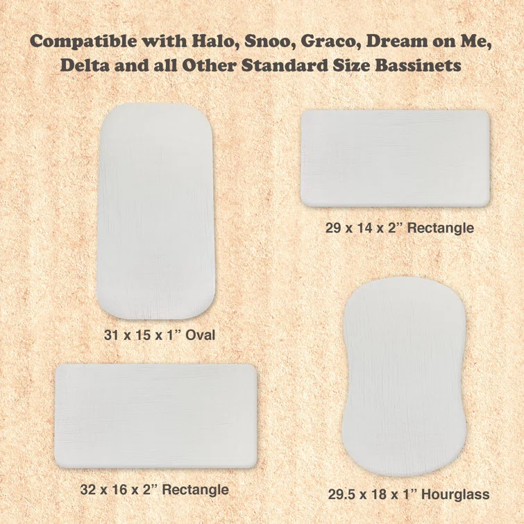 Bublo Baby Baby Muslin Bassinet Sheet Set, 3 Pack Organic Cotton Universal Fitted Bedding Cover for Oval, Hourglass & Rectangle Bassinet Mattress, Fitted Sheets Size 32 x 16 x 4 Inches