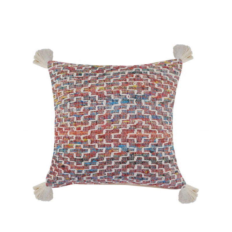 ZeaZu 20" X 20" Red Green Blue Yellow And Orange Polyester Geometric Zippered Pillow