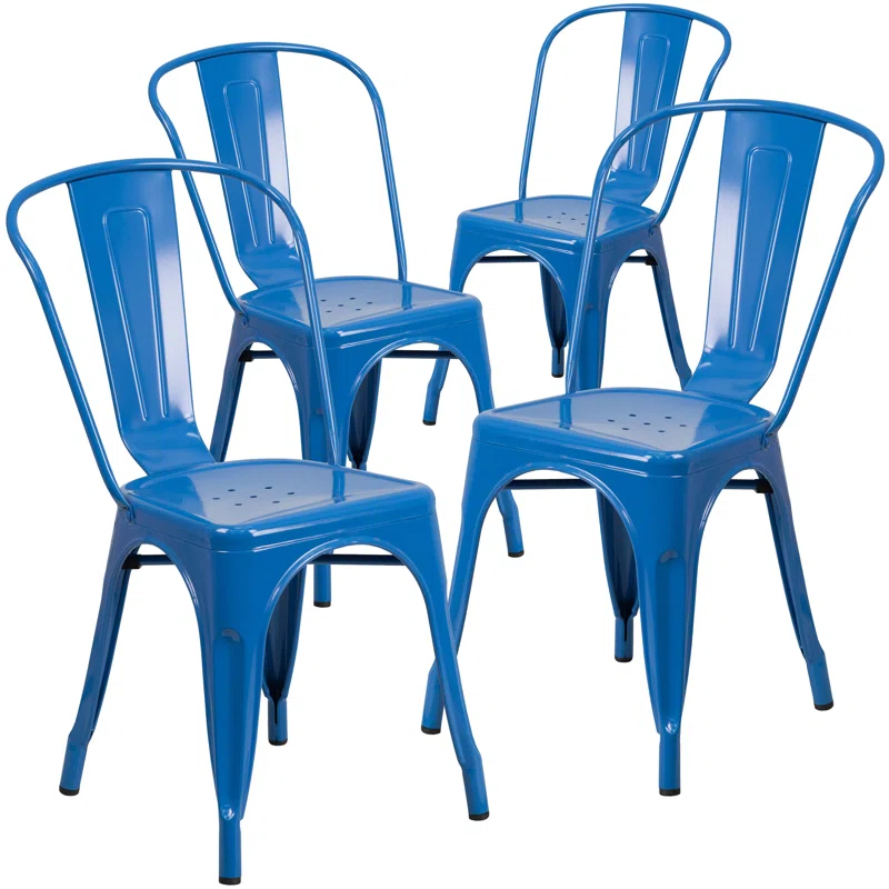 Flash Furniture Hucheson Metal Indoor-Outdoor Stackable Chair - Restaurant Chair - Bistro Chair (Set of 4)