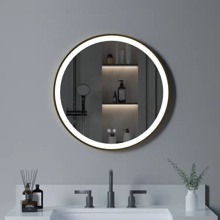 Deluxe Living Modern Round Illuminated Dimmable LED Anti Fog Makeup Bathroom Vanity Mirror