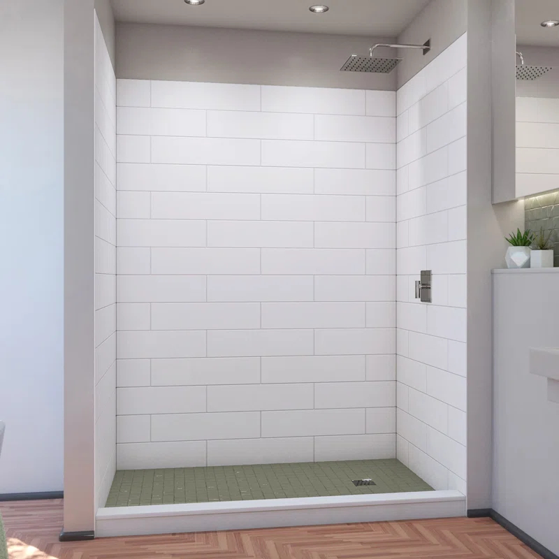 DreamLine DreamLine DreamStone 42 in. D x 62 in. W x 84 in. H Shower Wall Kit in White Modern Subway Pattern