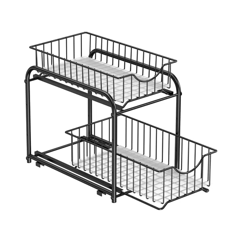 Factory Direct Wholesales NN 2-Tier Pull Out Cabinet Organizers, Under Sink Organizer, Bathroom Organizer And Storage, Sliding Basket Drawers, Stackable For Kitchen, Bathroom, Ink Black