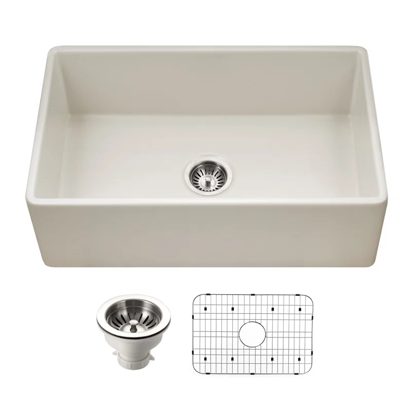 Houzer 30 in x 18 in Biscuit Fireclay Apron Front Single Bowl Kitchen Sink - PTS-4118 BQ