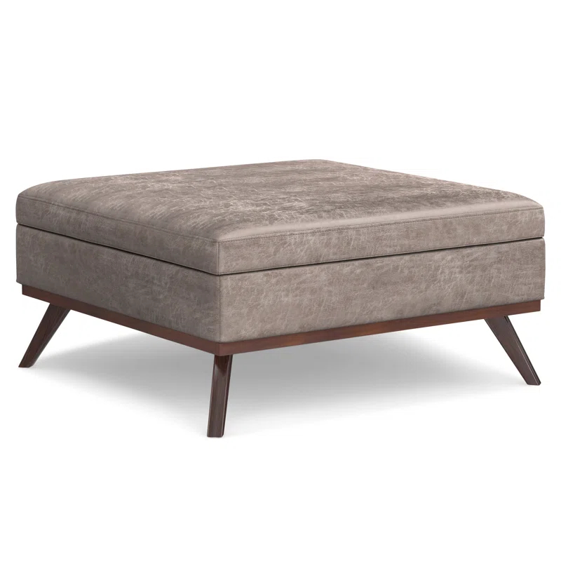 Simpli Home Owen 40"W XL Upholstered Square Coffee Table Storage Ottoman with Lift Top and Solid Wood Legs
