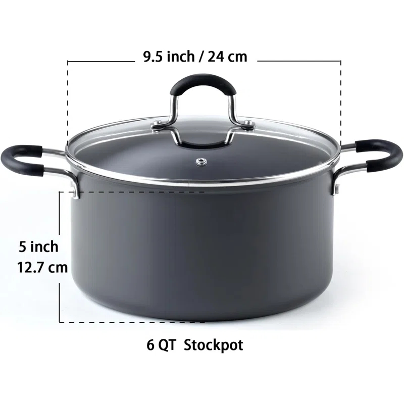 Cook N Home Cook N Home Professional Hard Anodized Nonstick Stockpot with Lid, Black