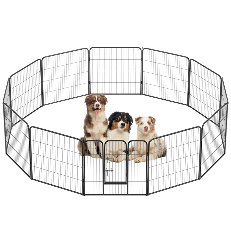 Dog Playpen Indoor 12 Panels Dog Pen For Small And Medium Dogs, Exercise Pen Pet Dog Fence With Doors Pet Puppy Playpen For RV Camping Yard, Black