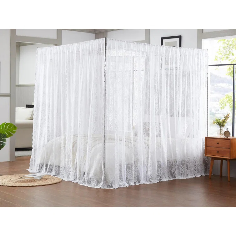 WARM HOME DESIGNS 8 Piece Lace Canopy Bed Curtains Set With Tie-Backs for Queen or King Bed & Reviews | Wayfair