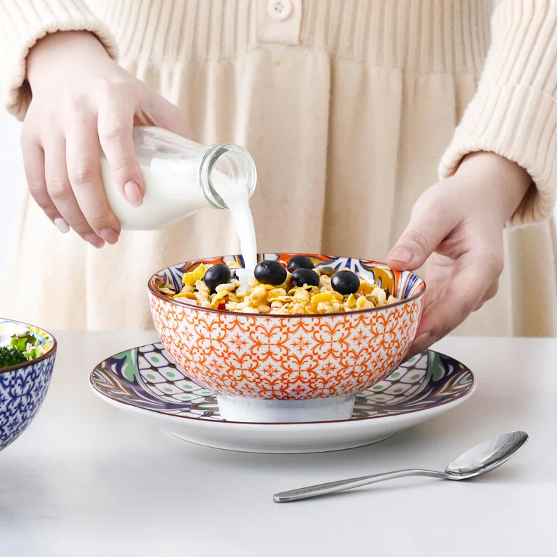 Bloomsbury Market Plates And Bowls Sets For 4,  Porcelain Dinnerware Sets Dishware Sets Chip Resistant Ceramic Dish Set Dining Dinner Ware Service, Series Jasmin,(12 Pieces/Mixcolor)