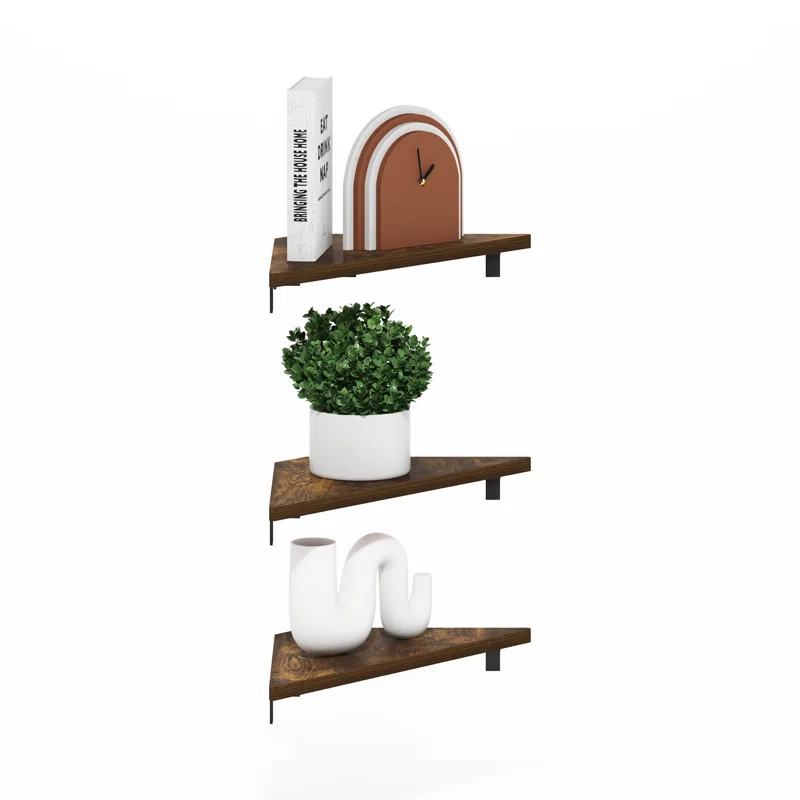 Ebern Designs Belby Triangle Corner Floating Shelves, Wall Mount Display Shelf, Set of 3