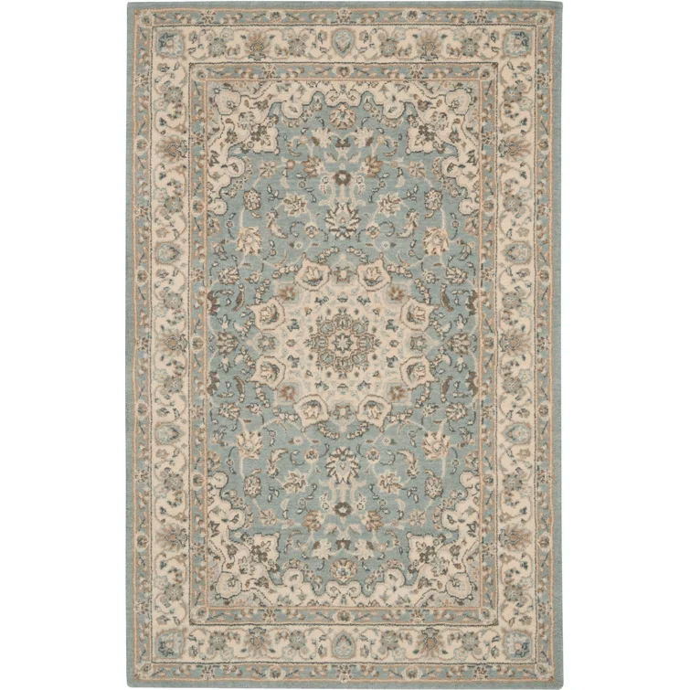 Darya Home Jessika Floral Traditional Aqua Area Rug