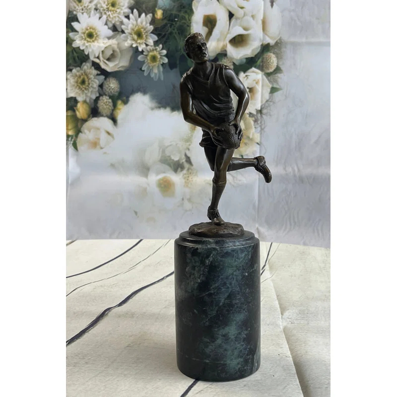 Red Barrel Studio® Bronze Statue Union League Rugby Football Player Trophy Sport Figurine Figure