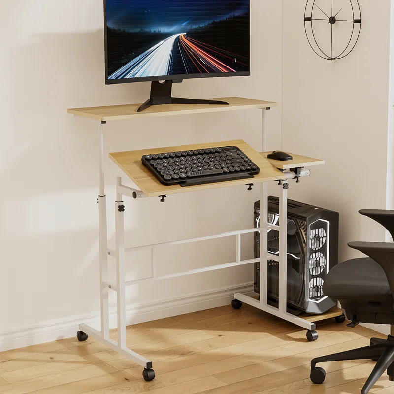 MoNiBloom Mobile Computer Desk Workstation, Rolling Laptop Standing Table with Monitor Shelf and Host Rack