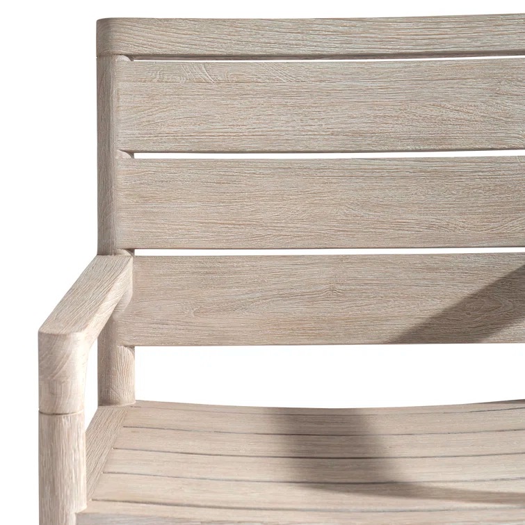 Beige Teak Transitional Outdoor Dining Arm Chair