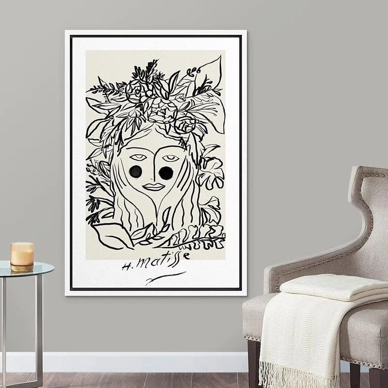 SIGNLEADER Abstract Black Floral Woman Artwork Modern Wall Art Framed Canvas by Henri Matisse Painting Print