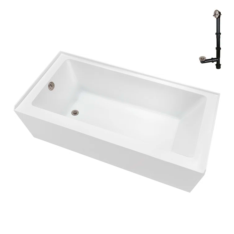 Streamline Bath Streamline 60 in. x 32 in. Acrylic Left-Hand Drain Alcove Bathtub in Glossy White With External Drain NAL-5560-BNK