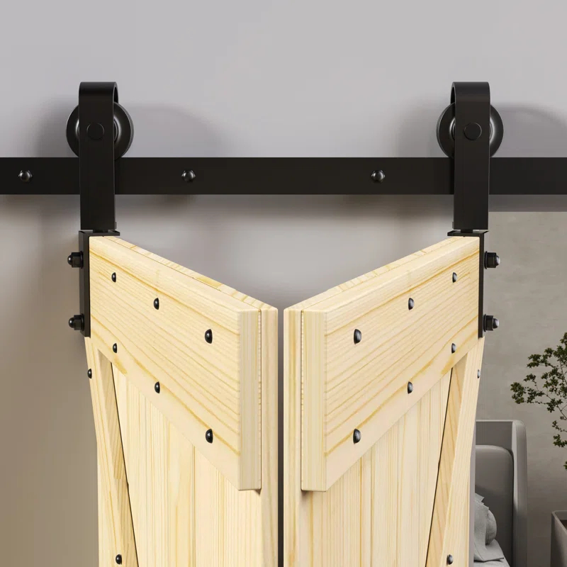 IsLife K Style Finished Solid Wood Bi-Fold Double Barn Door With Hardware Kit -Assembly Needed