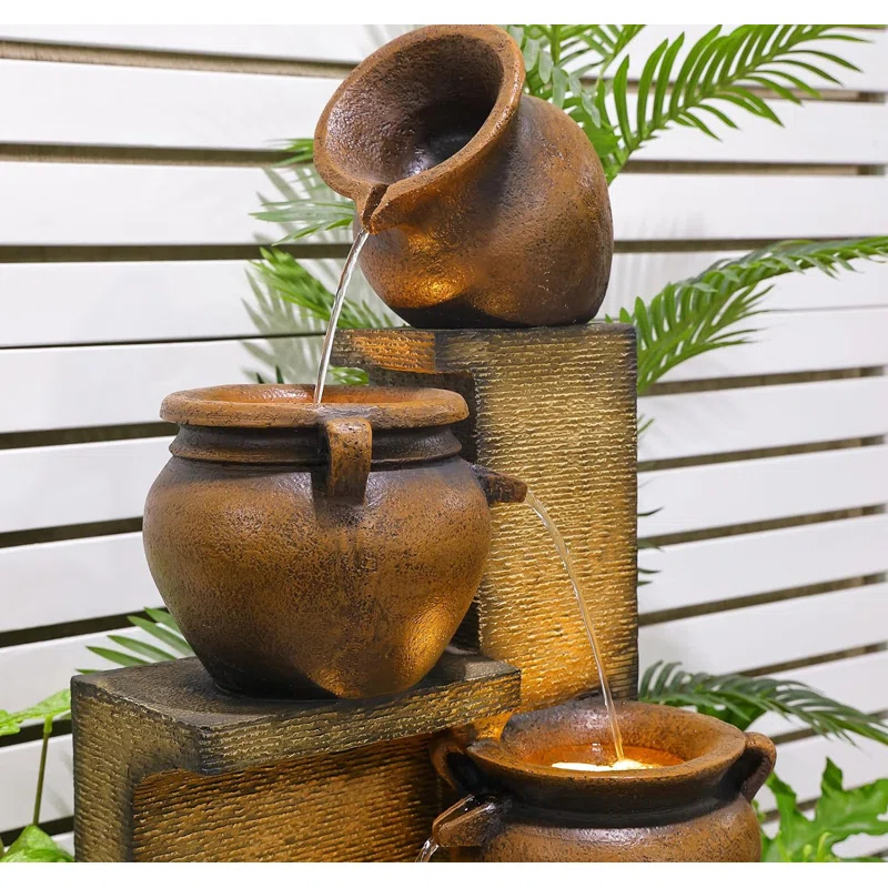 Dakota Fields 53 Inches 4 Tiered Floor Standing Outdoor Water Fountains and Waterfalls for Garden