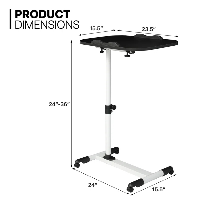 MoNiBloom Mobile Computer Desk, Adjustable Height Standing Table, Laptop Desk Rolling Sit-Stand with Wheels