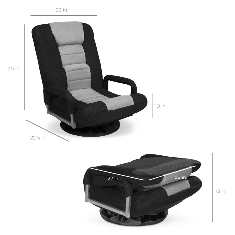 Trule Alba 360-Degree Swivel Gaming Floor Chair w/ Armrest Handles, Foldable Adjustable Back